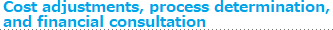 Cost adjustments, process determination, and financial consultation